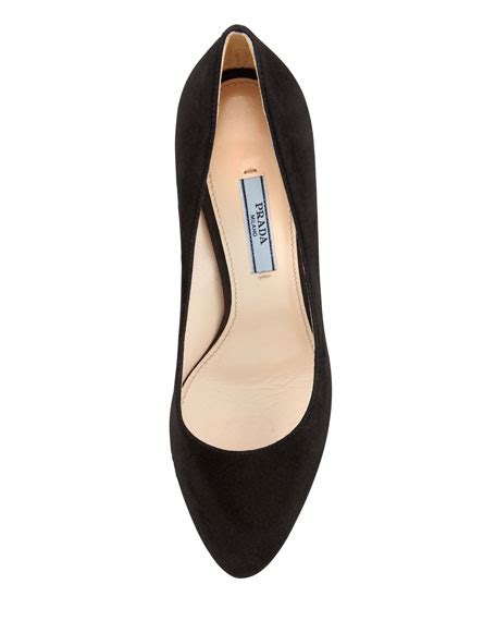 prada almond toe pump black low heel